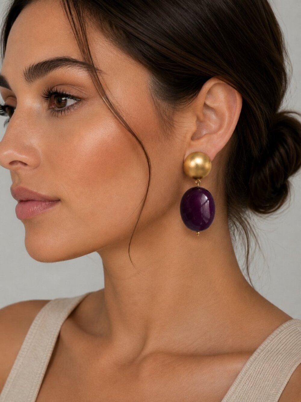 Vintage Ferrarri Gold Purple Bobble Clip on Earrings
